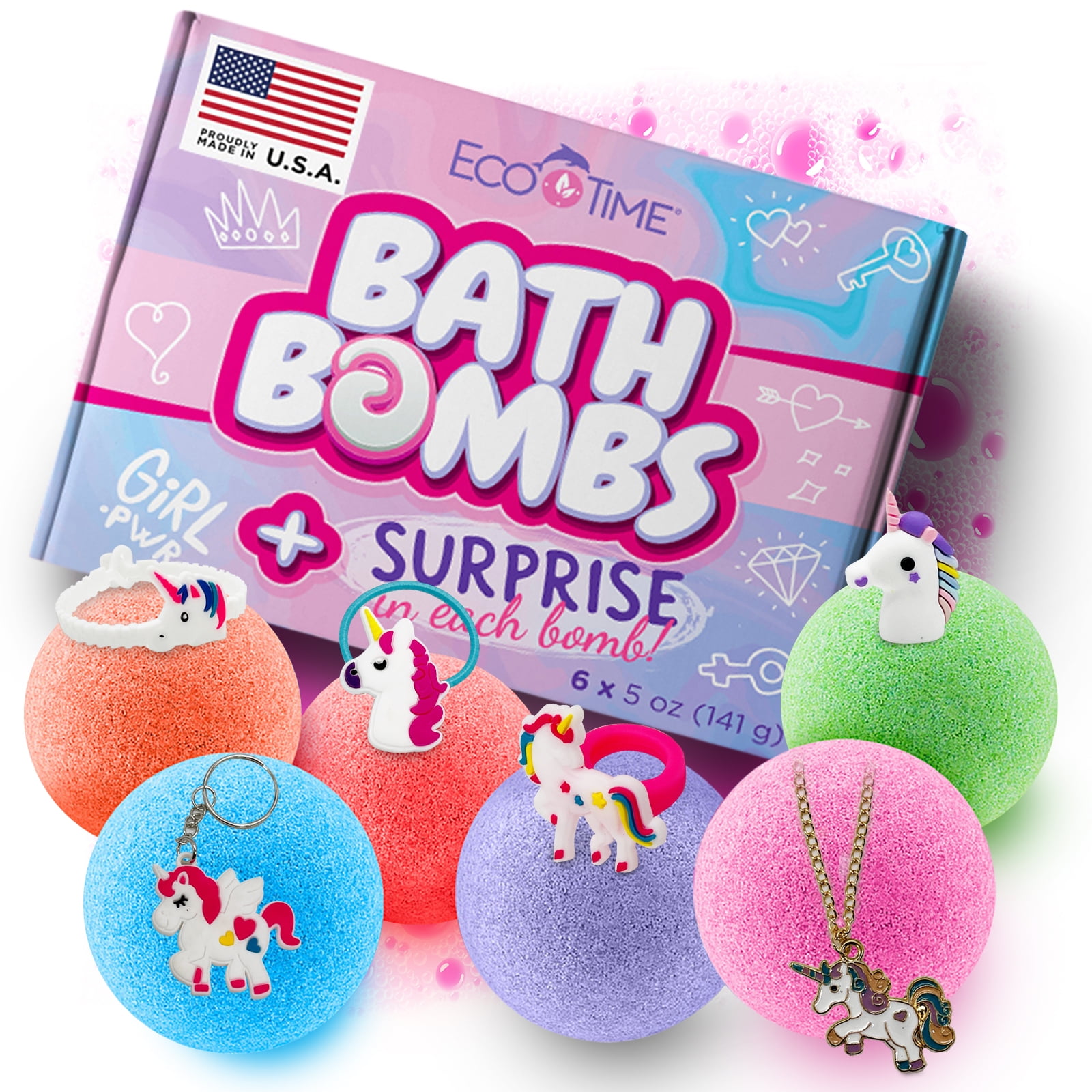 Eco Time handmade in USA bath bombs for girls with unicorn jewelry ...