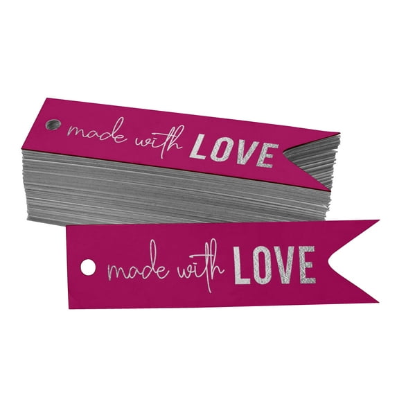 Inkdotpot Made With Love Text Bottle Tag Real Silver Foil Favor Hang Tags Pack Of 100