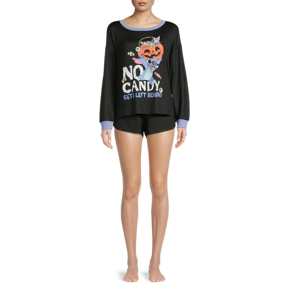 Disney Long Sleeve Round Neck Solid Printed Pajamas (Women's or Women's Plus) 2 Piece Set