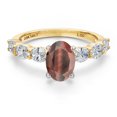 thumbnail image 3 of Gem Stone King 14K Two Tone Gold Red Tiger Eye and Lab Grown Diamond Engagement Ring for Women | 2.15 Cttw | Oval 8X6MM | Gemstone Birthstone | Size 7, 3 of 6