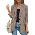 thumbnail image 2 of Womens Blazer Solid Open Front Long Sleeve Work Office Lapel Collar Buttons Suit Jacket Khaki L, 2 of 5