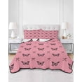 thumbnail image 2 of Quilts Queen Size Bedding Set, Pink Spring Butterfly Reversible Summer Quilt 3 Pieces, Black Bow Knot Lightweight Bedspreads Coverlets with 2 Pillow Shams for All Seasons, 2 of 5