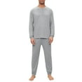 thumbnail image 2 of Dwelliawo Mens Pajama Set, Henley Long Sleeve T-Shirt and Pants with Pockets Two Pieces Lounge Pj Loose Fit Comfortable Solid Color Dressy Fall Winter Loungewear Set Light Gray XL, 2 of 9