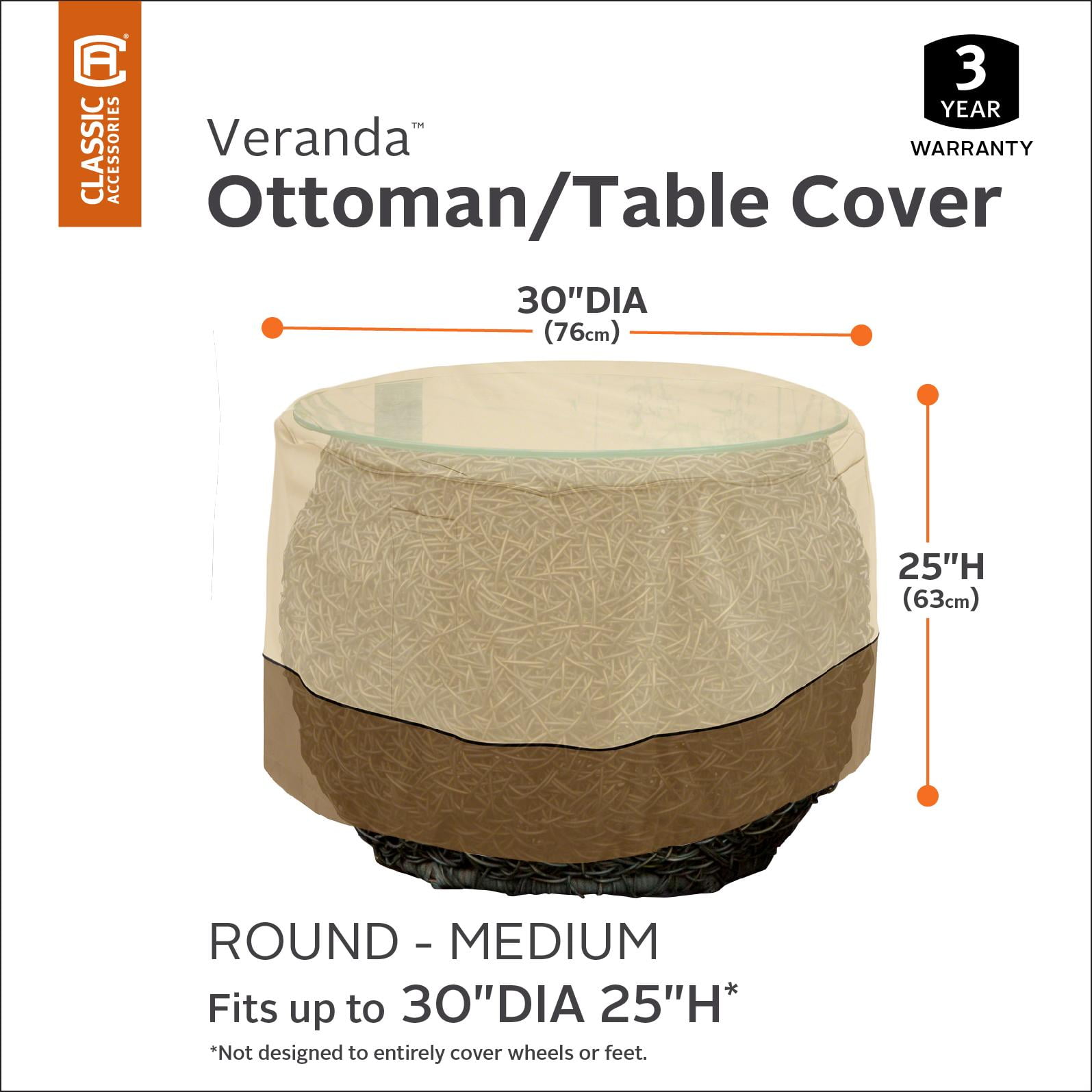 Classic Accessories Veranda Round Patio Ottoman/Coffee Table Cover