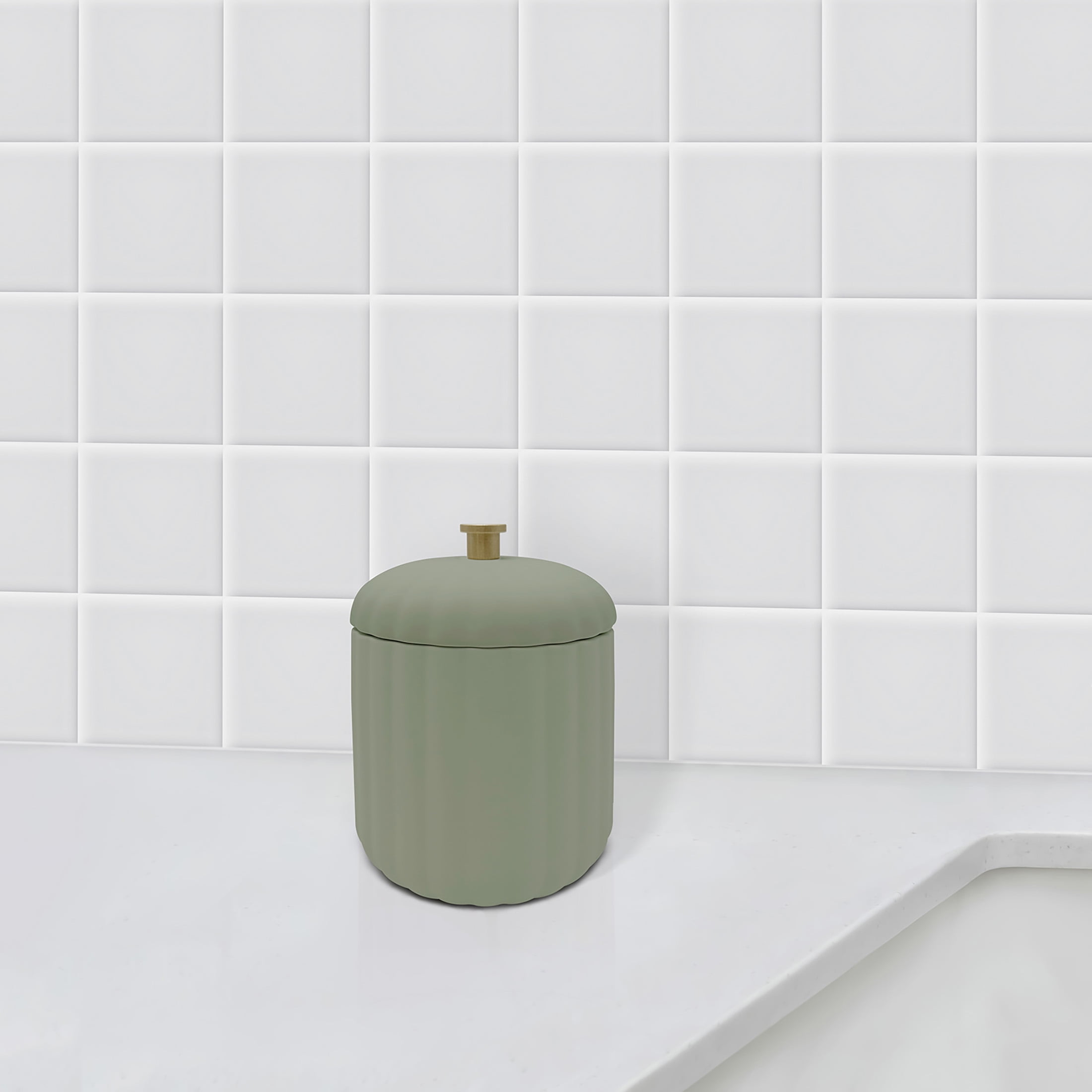 Beautiful Off White Bathroom Canister with Lid, Compact Plastic