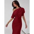 thumbnail image 5 of Burgundy Asymmetrical One-Shoulder Cinched Waist Long Dress For Formal And Party Occasions, 5 of 8
