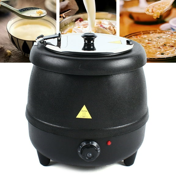 DENEST 400W 10L Commercial Electric Soup Kettle Pot Soup Maker Stainless Steel Insert Pot Food Warmer for Restaurant, 30C-85C, Black
