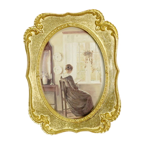 額縁 Picture Stone with Frame jifeng Oval Photo Frame Vintage Golden Color Old Fashioned for
