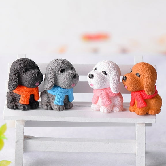 Joernso 1/4Pcs Cute Scarf Dog Puppy Miniature Doll Model Landscape Furnishing Home Decor