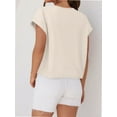 thumbnail image 6 of Womens Short Sleeve T-Shirts Round Neck Rolled Dolman Sleeve Tops Solid Casual Cropped Tees, 6 of 7