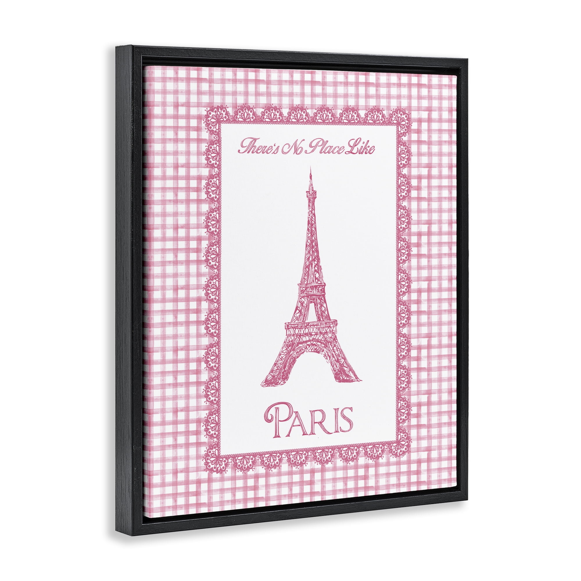 Stupell Industries No Place Like Paris Pink Lace Black Framed Floater Canvas Wall Art, design by Conrad Knutsen
