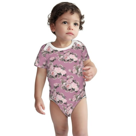 

Haiem Rose Flowers Printed Unisex-Baby Short Sleeve Onesies Bodysuits Unisex Babies Snap-Up Rompers-12 Months