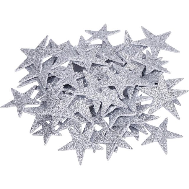 3 Sets Christmas Theme EVA Foam Stickers Glitter Powder Star Adhesive Decals for Kid Arts Craft Silver 28~45x27.5~50x2mm 50pcs/set
