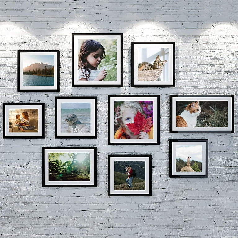 upsimples 8x10 Picture Frame Set of 10,Display Pictures 5x7 with Mat or  8x10 Without Mat,Multi Photo Frames Collage for Wall or Tabletop  Display,Black 