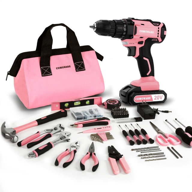 Kit de herramientas COMOWARE de 171 piezas con taladro eléctrico de 20 V para mujer con bolsa