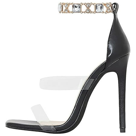 

Jikolililili Ladies Square Toe Sandals High Heels Fashionable Rhinestone Transparent High Heels Sandals Women Shoes Christmas 2022 Deals Clearance