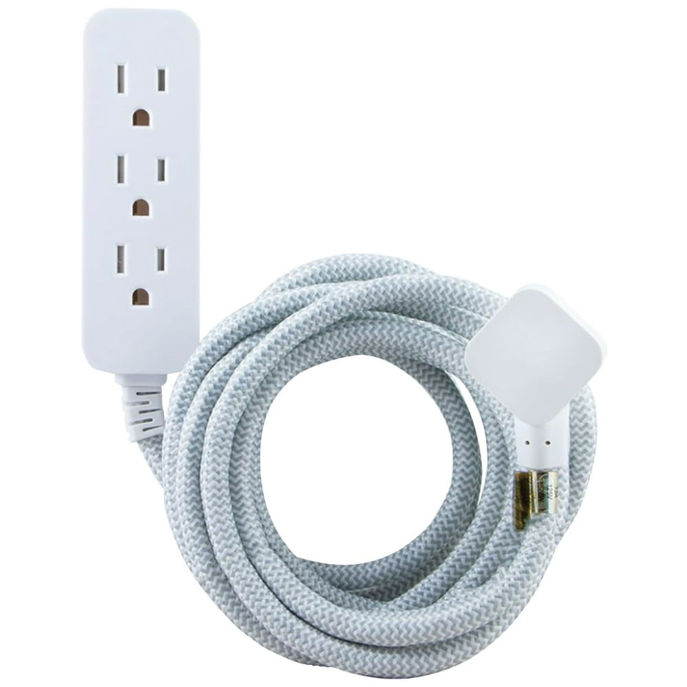 Cordinate 3Outlet Grounded Extension Cord, Gray/White 37592