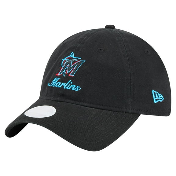 Women's-New Era  Black Miami Marlins Preppy Team 9TWENTY Adjustable Hat