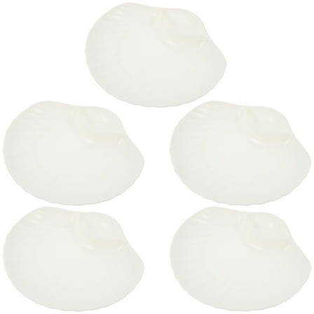 MLINS Reusable Seashell Shaped Sushi Plate for Home Made of PP White Color with Slightly Raised Edges 5 Pieces