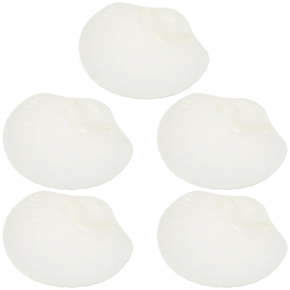 MLINS Reusable Seashell Shaped Sushi Plate for Home Made of PP White Color with Slightly Raised Edges 5 Pieces