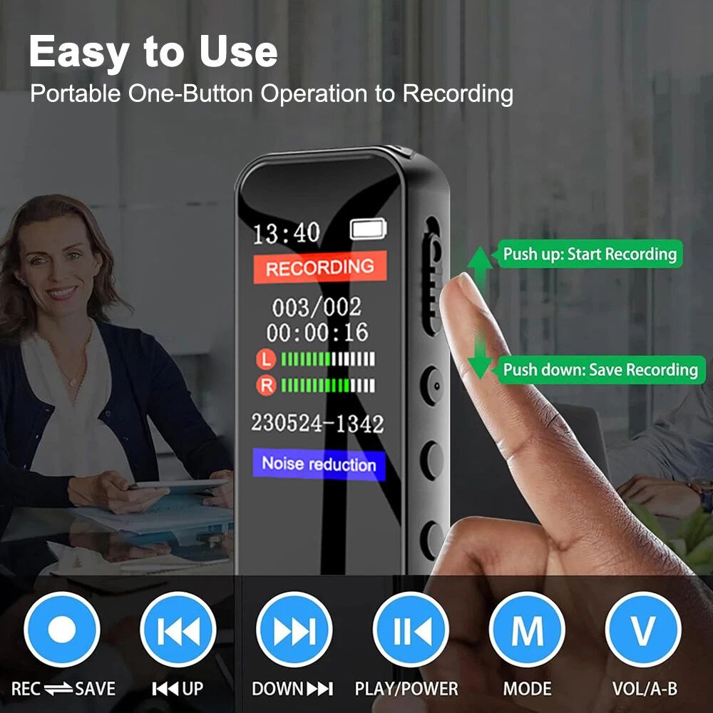 64GB Rechargeable LCD Digital Audio Sound Voice Recorder Dictaphone MP3 Player