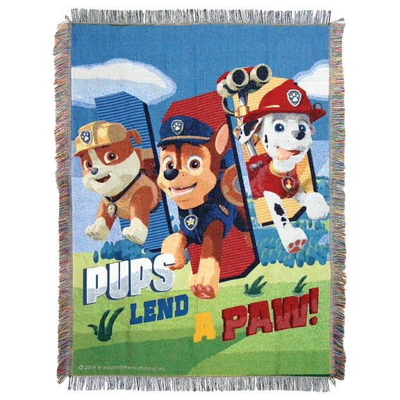 Collections Etc Paw Patrol Pups Lend a Paw Fringed Woven Throw Blanket 60" x 48" x 1"
