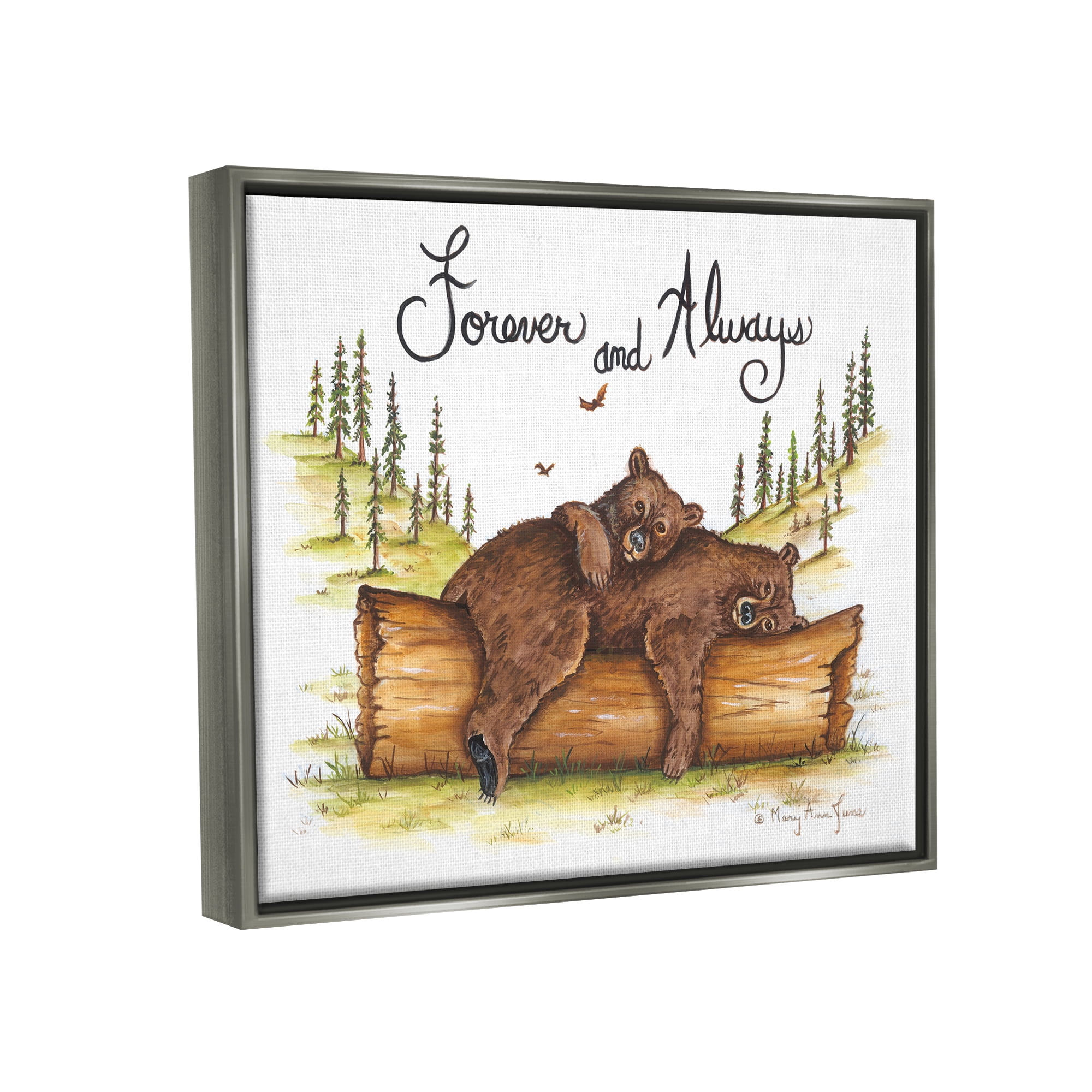 Stupell Forever & Always Cuddling Bears Wildlife Animals & Insects Painting Gray Floater Framed Art Print Wall Art