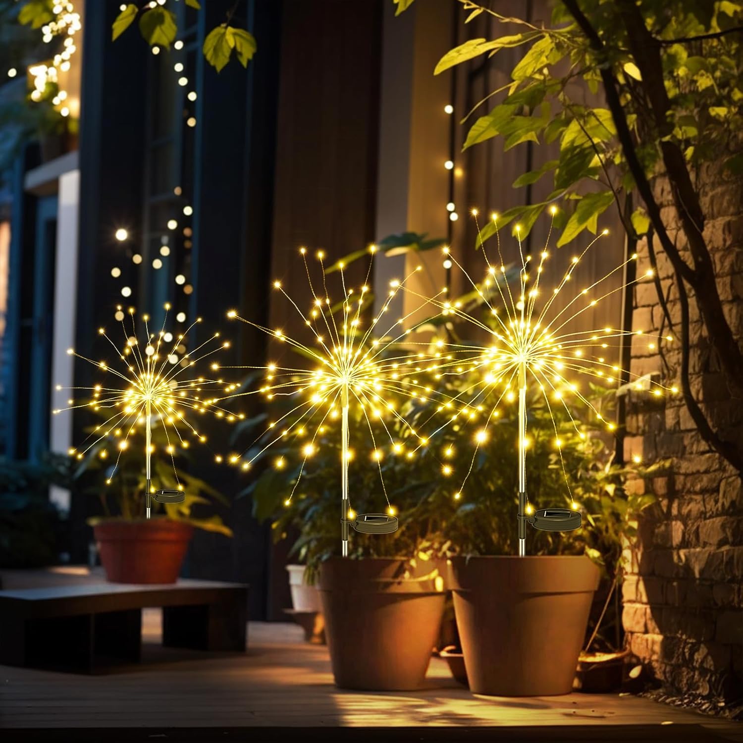 KOMI Solar Garden Lights Outdoor Waterproof: Fairy Fireworks Light for Yard Outside Decorative - LED Sparklers Twinkle Lighting Patio Path House Christmas Decorations 4 Pack