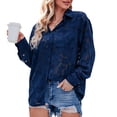thumbnail image 1 of Camisa de blusa de gasa de manga larga con botones florales transparentes para mujer MABOTO Azul oscuro/Pequeña, 1 of 7