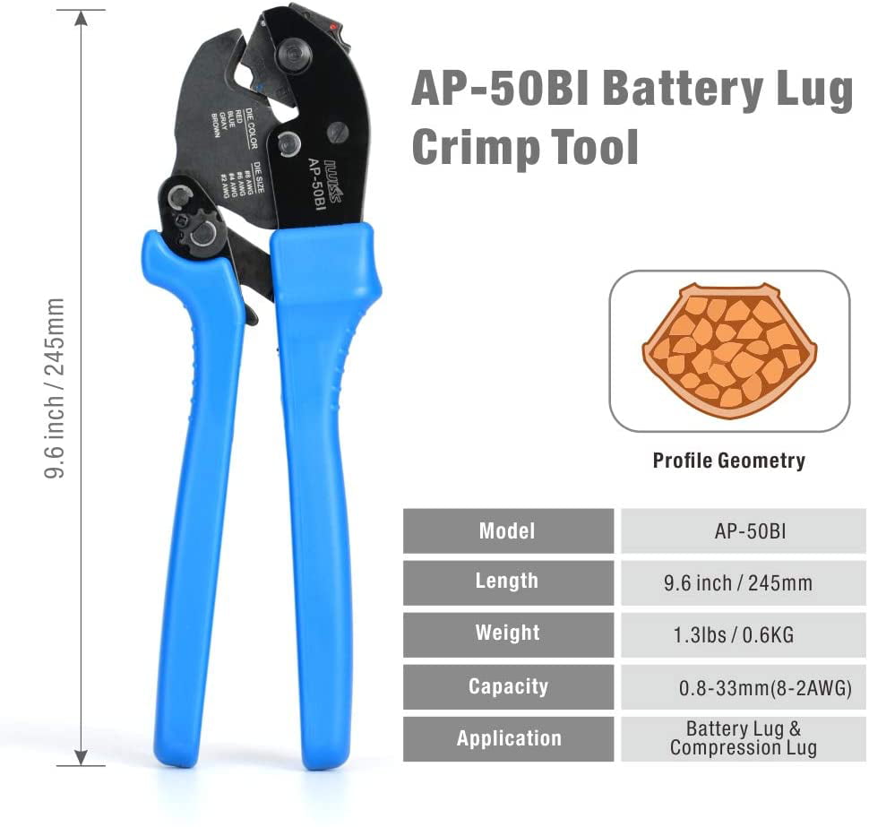 Battery Cable Lug Terminal Crimping Tool, for 1/0, 2/0, 3/0, 4/0 Gauge —  Iwiss Tools Co Limited
