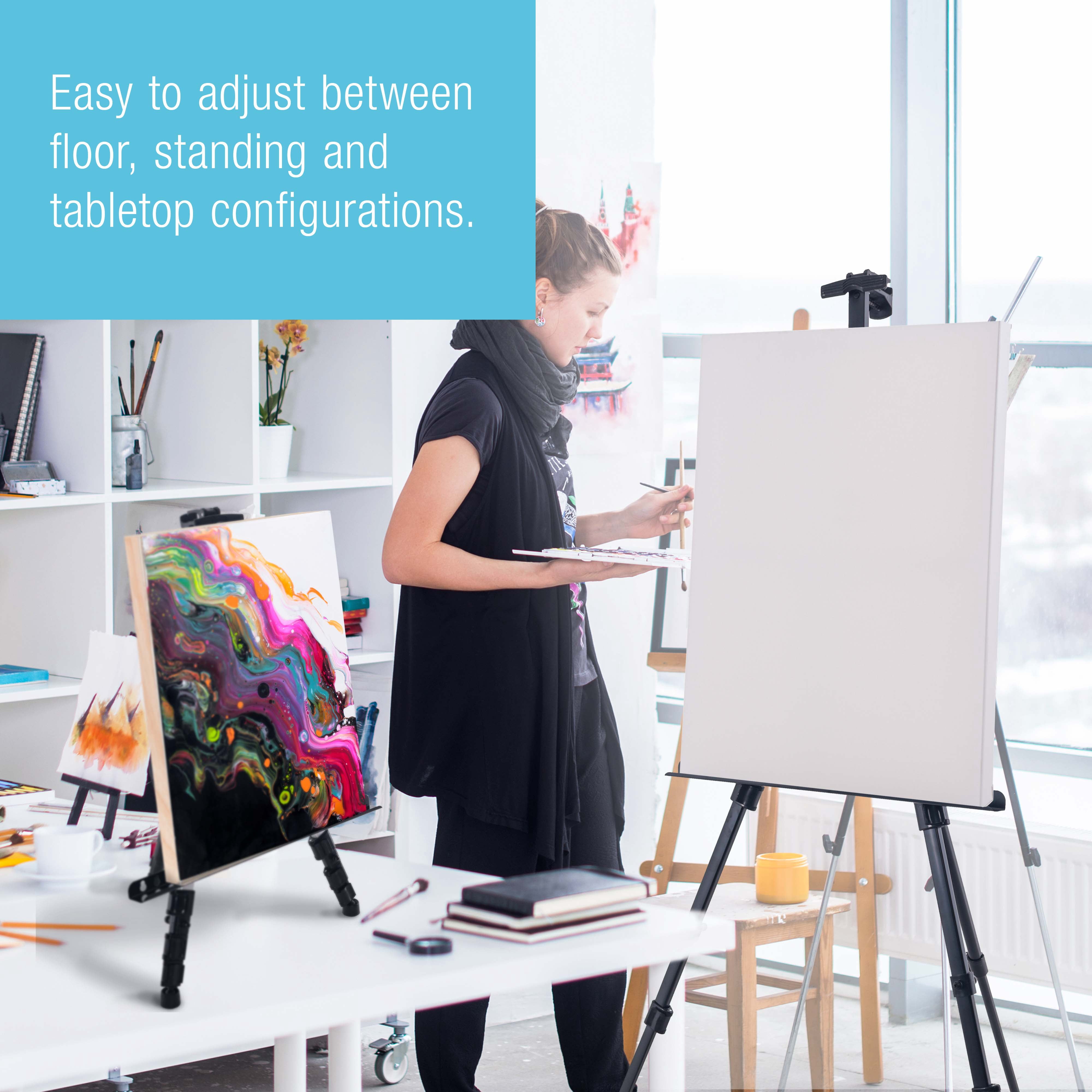 U.S. Art Supply - Pack of 4 - 66 Inch Sturdy Black Aluminum Tripod Artist Field and Display Easel Stand - Adjustable Height 20\" to 5.5 Feet, Holds 32" Canvas