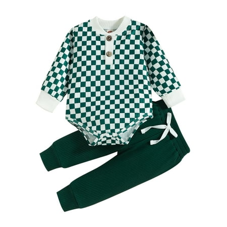 

Newborn Baby Boy Girl Clothes Ribbed Knitted Cotton Long Sleeve Romper Long Pants Solid Color Fall Winter Outfits