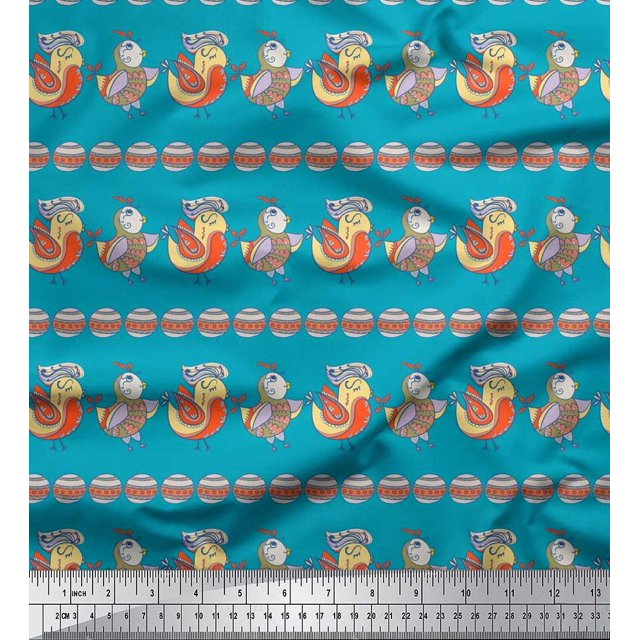 Soimoi Rayon Fabric Circle & Bird Kids Printed Fabric 1 Yard 42 Inch Wide