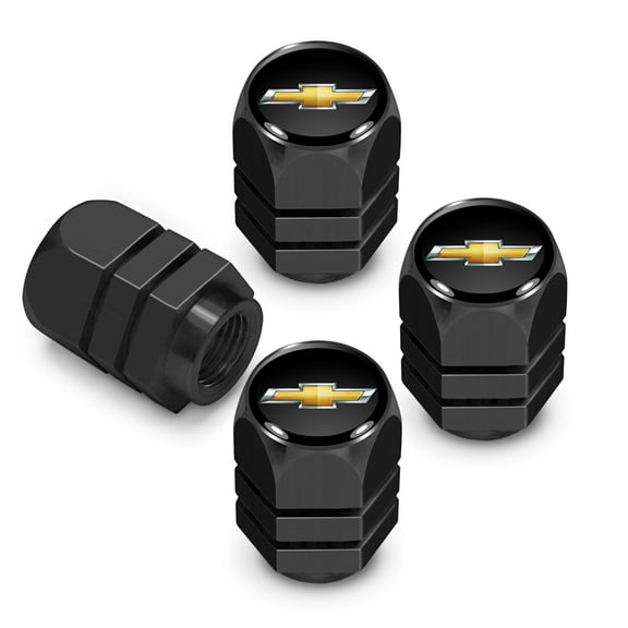 iPick Image for Chevrolet Golden Logo in Black on Black Hexagon Shape Aluminum Tire Valve Stem Caps, Official Licensed