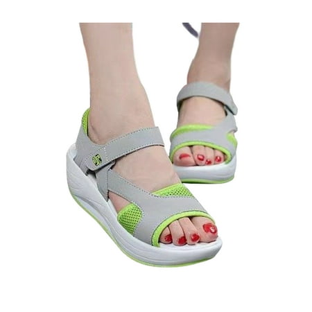 

Woobling Womens Platform Sandals Magic Tape Wedge Sandal Ankle Srap Wedges Shoe Ladies Casual Shoes Non-slip Sport Comfort Fluorescent Green 8.5