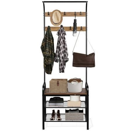 Costway Industrial Coat Rack Shoe Bench Hall Tree Entryway Storage Shelf With 9 Hooks Walmart Canada