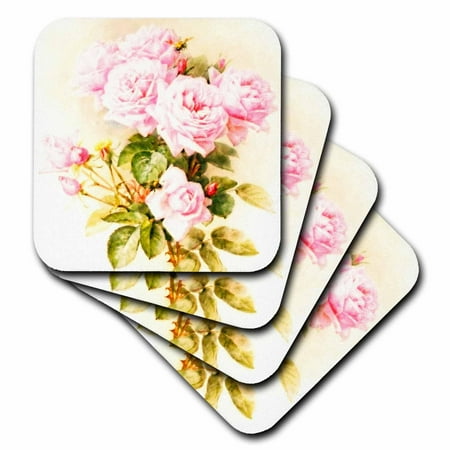 Britannia Rose Antique - 3dRose Paul de Longpre - shabby chic vintage pink roses - sun-faded antique flowers fine art - girly floral, Ceramic Tile Coasters, set of 4