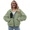 thumbnail image 5 of felwors Womens Fleece Jacket Fuzzy Long Sleeve Short Winter Coats Button Down Sherpa Jacket Outerwear with Pockets Green, XL, 5 of 8