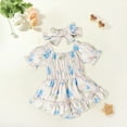 thumbnail image 2 of Otqutp Toddler 2024 Clothing 0 to 18 Months Summer Fashion Floral Print Sweet Ruffled Short Sleeved Romper With Headband, 2 of 9