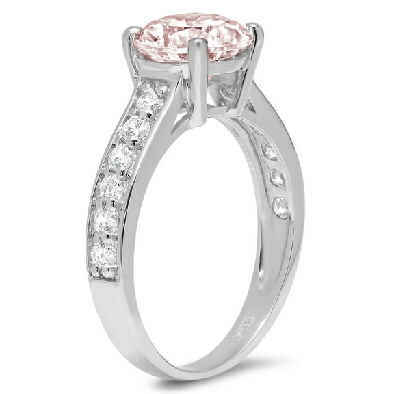 2.3 ct Round Cut Simulated Pink Diamond Solitaire with Accents Engagement Ring for Women in 18K White Gold