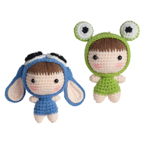 Paquete de 2 piezas para principiantes de crochet, manualidades clásicas de crochet para muñecas. Verde y azul