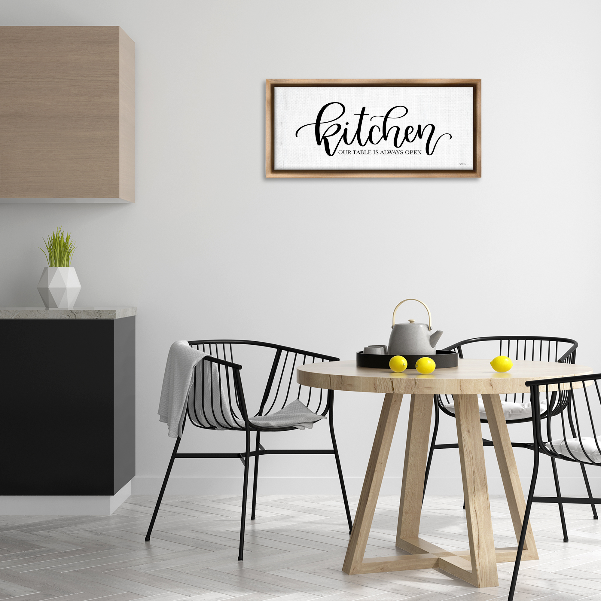 Stupell Industries Kitchen Always Open Typography Painting Brown Floater Framed Art Print Wall Art, 31 x 14
