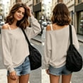 thumbnail image 6 of cocolona Off Shoulder Sweatshirts for Women Oversized Pullover Long Sleeve Drop Shoulder Casual Fall Tops, 6 of 8