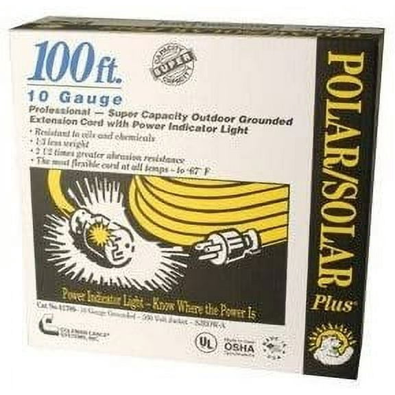 Coleman Cable 01789 10/3 Insulated Outdoor Extension Cord W/ Lighted End 100ft