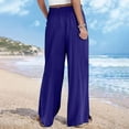 thumbnail image 4 of Lenpel Palazzo Pants for Women High Waisted Drawstring Wide Leg Lounge Pants Summer Beach Trousers with Pockets, 4 of 6