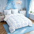 thumbnail image 2 of Manfei Blue Bow Flower Bedding Comforter Set for Boys Girls, Cute Ribbon Queen Bedding Sets, Reversible, 7pcs, 2 of 7