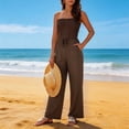 thumbnail image 4 of SBYOJLPB Full Length Pants Jumpsuit for Women's Solid Color Strapless Tube Top Jumpsuit Loose Wide Leg Long Pants for Casual Beach Vacation, 4 of 8