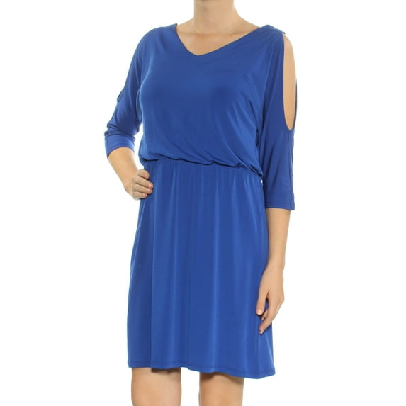 INC $79 Womens New 1253 Blue Cold Shoulder V Neck 3/4 Sleeve Sheath Dress M B+B