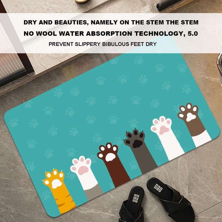 YISUMEI Cat Paw Bathroom Mat - 16x24 Inch, Non-Slip, Super Absorbent Microfiber With Rubber Backing