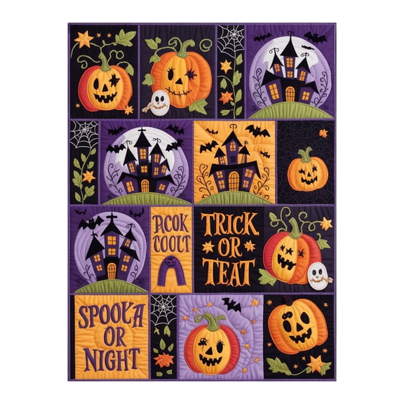 Halloween Quilt Pumpkin Throw Blanket Thanksgiving Throw Blanket Fall Blankets and Throws Soft Flannel Patchwork Cover for Sofa Couch Bed Living Room Seasonal Holiday Festival Decor Gift 39.3*27.6in